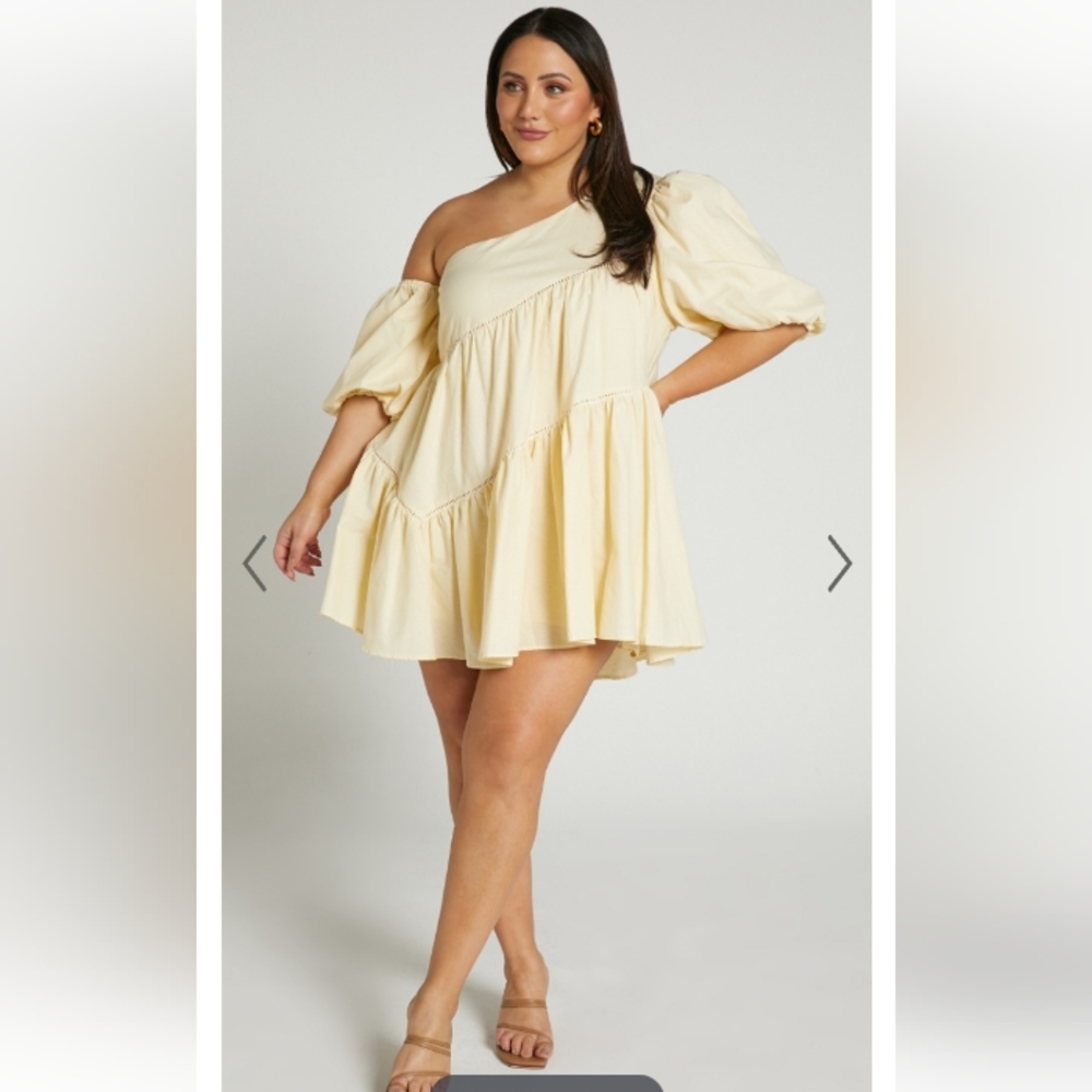 Showpo Cream One-Shoulder Dress